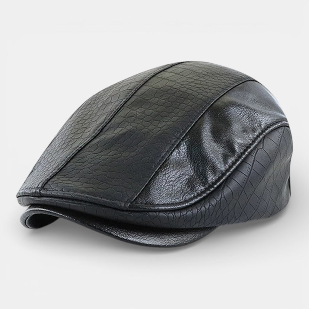 Béret d'hiver en Cuir Noir