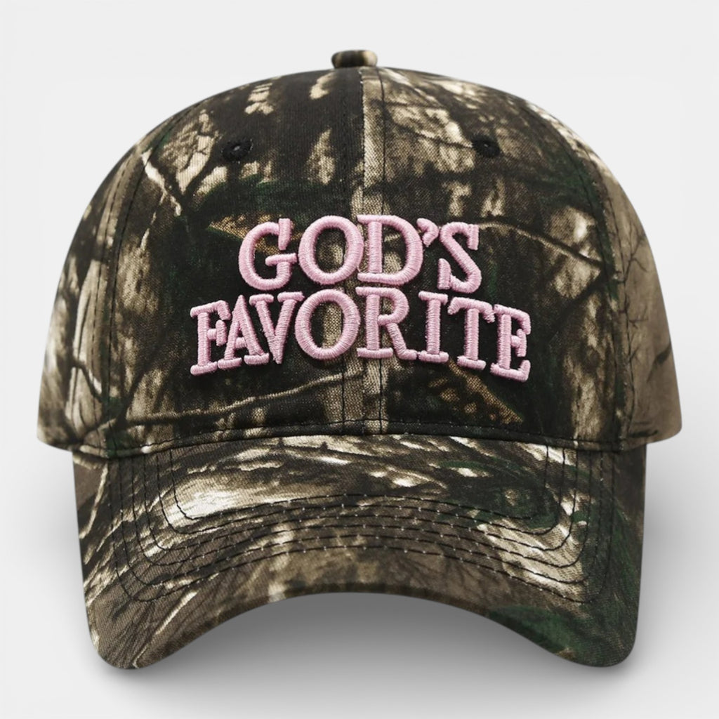 Couvre chef baseball Camo vert jungle avec écriture rose en coton