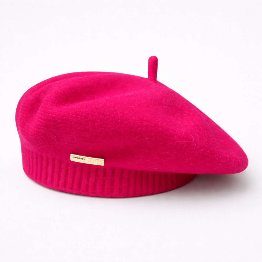 Béret rouge en feutre & polyester pour femme