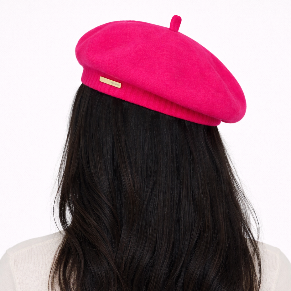 Béret rouge en feutre & polyester pour femme