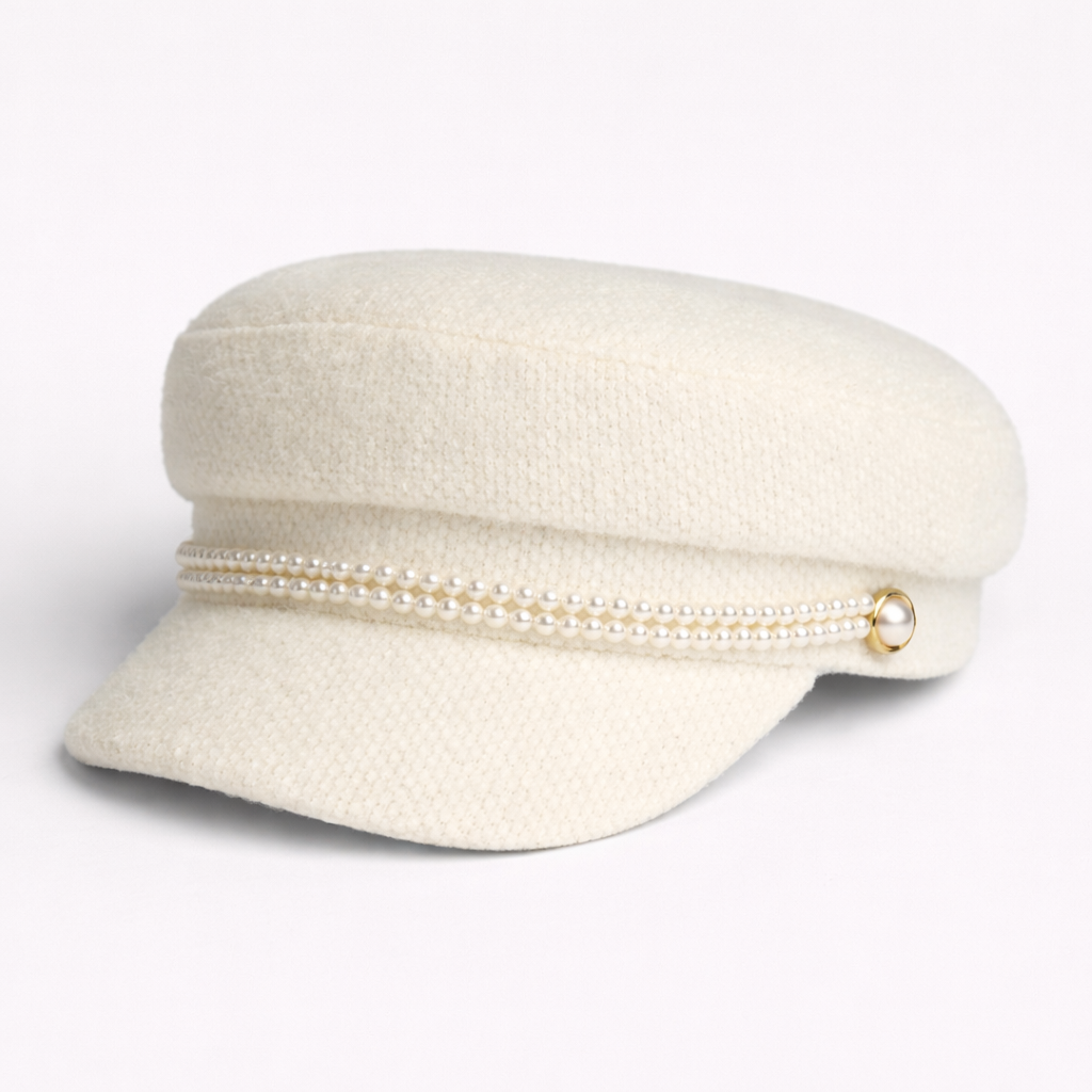 Chapeau octogonal britannique rétro Blanc avec strass