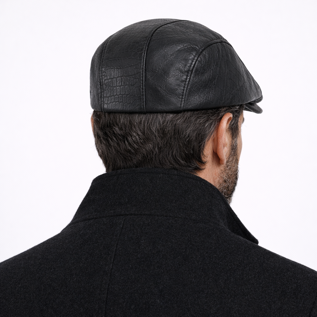 Béret d'hiver en Cuir Noir