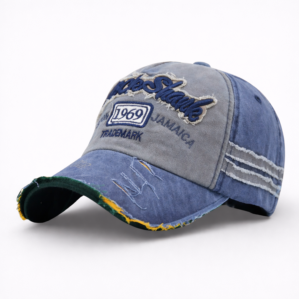 Casquette Snapback Déchiré bleu jean 1969 Vintage en Cotton