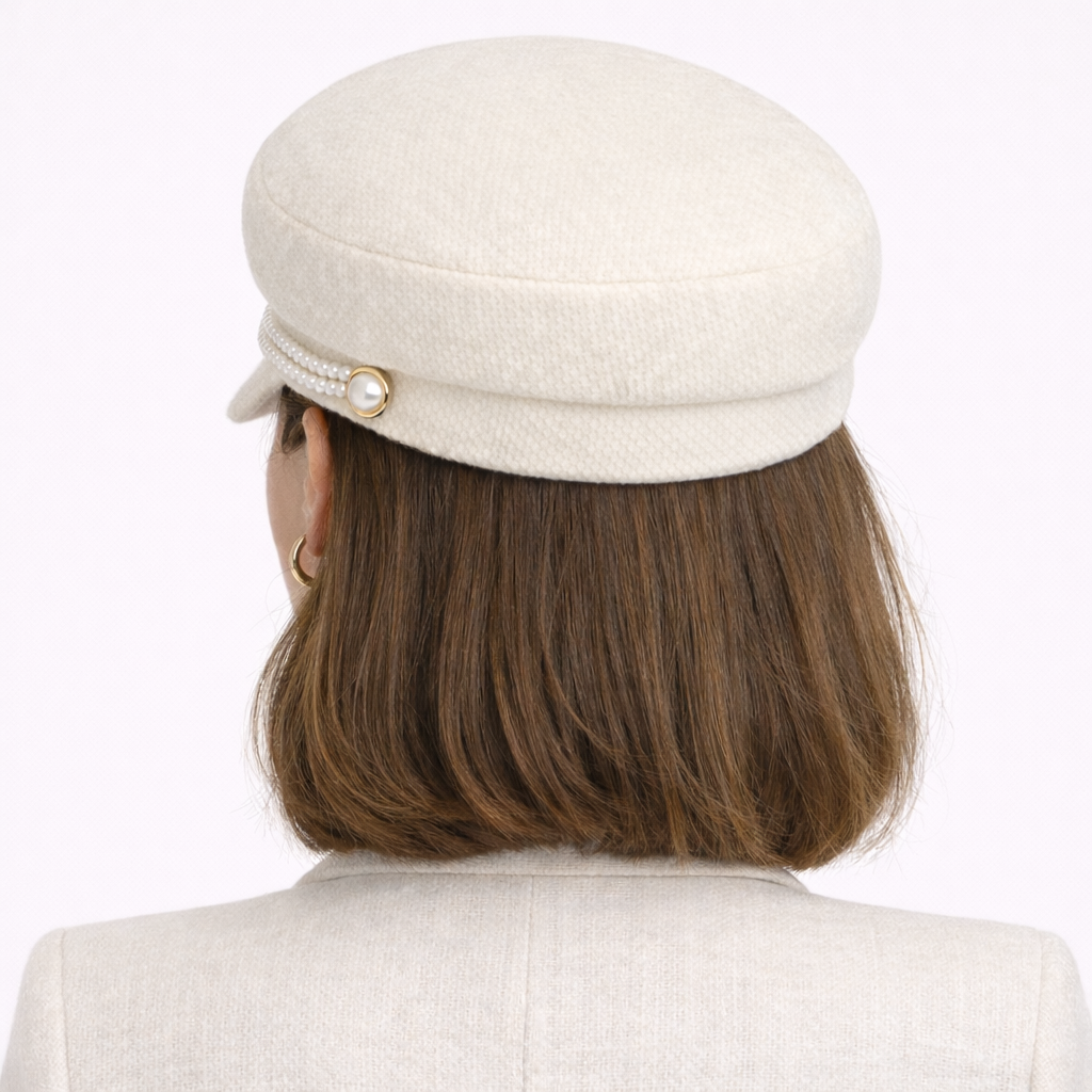 Chapeau octogonal britannique rétro Blanc avec strass