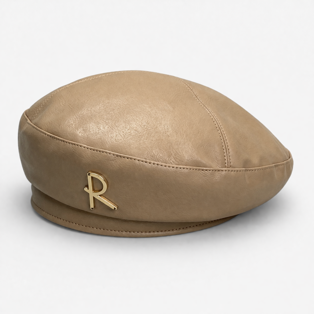 Chapeau rétro en cuir beige style peintre