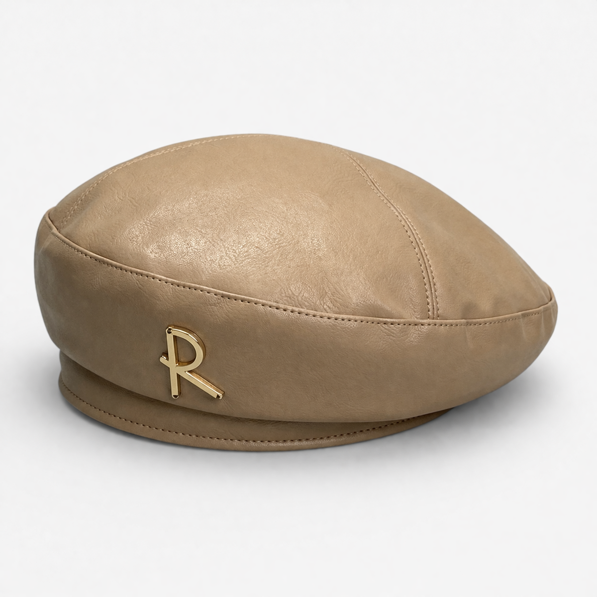 Chapeau rétro en cuir beige style peintre