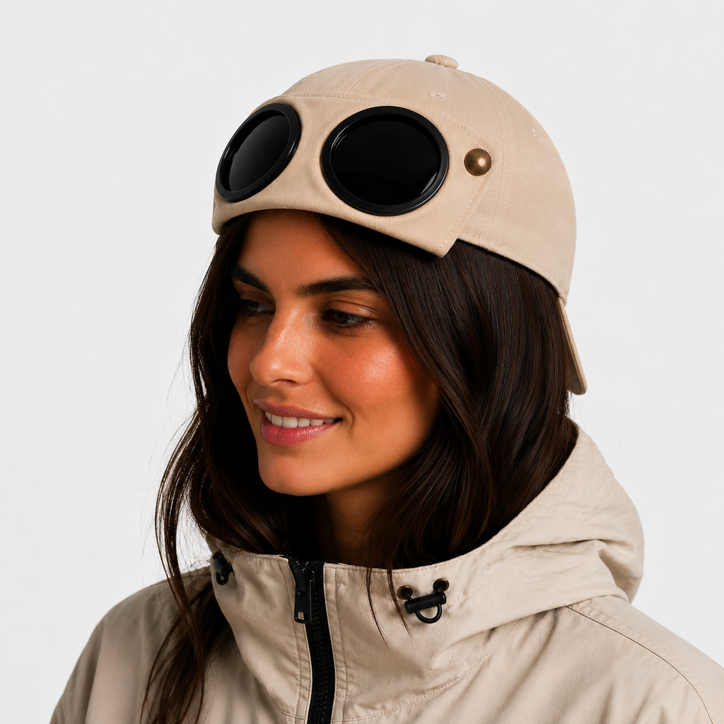 Couvre-Chef Lunettes Noires Intégrées Beige