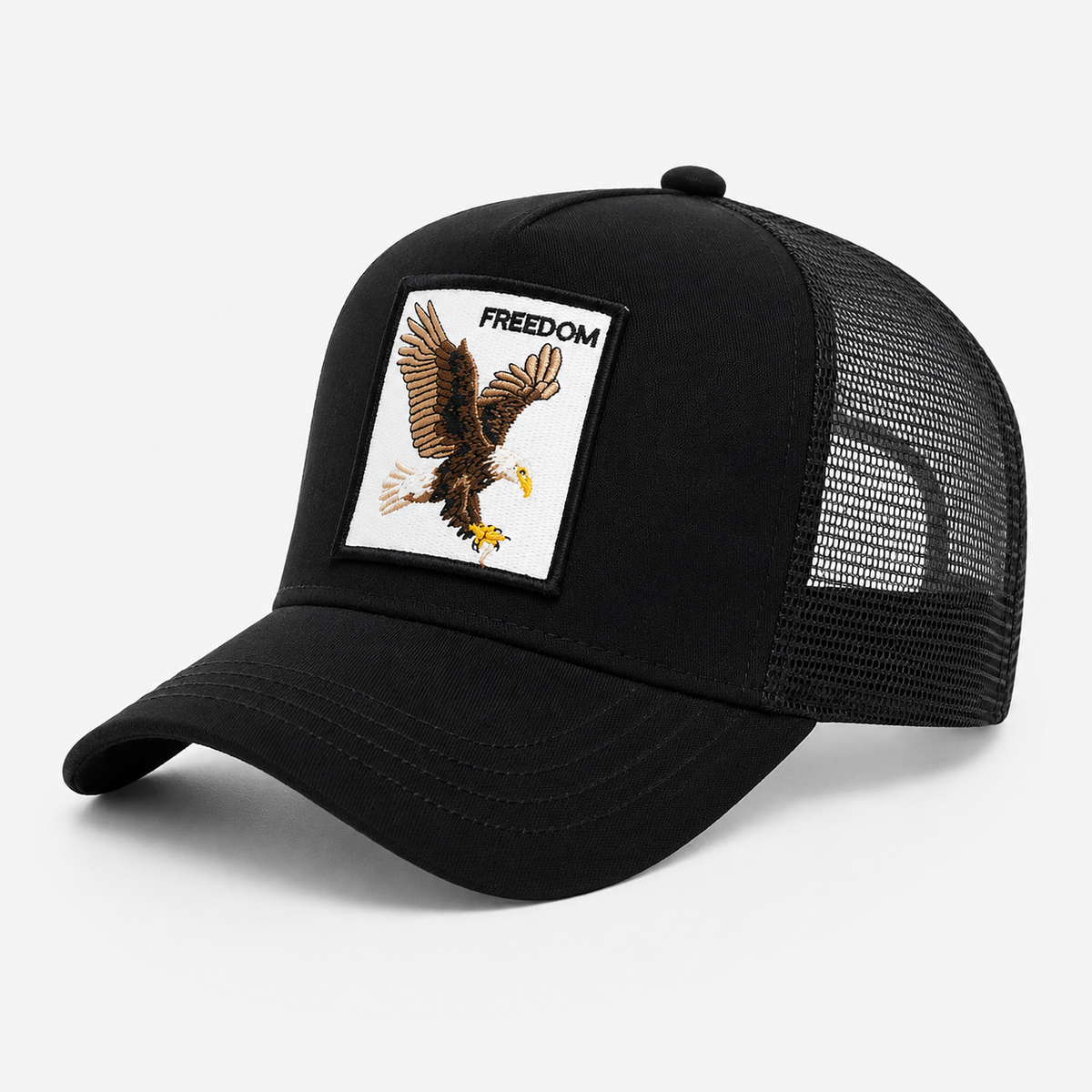 Casquette Snapback Trucker Freedom Aigle Brodé Noire