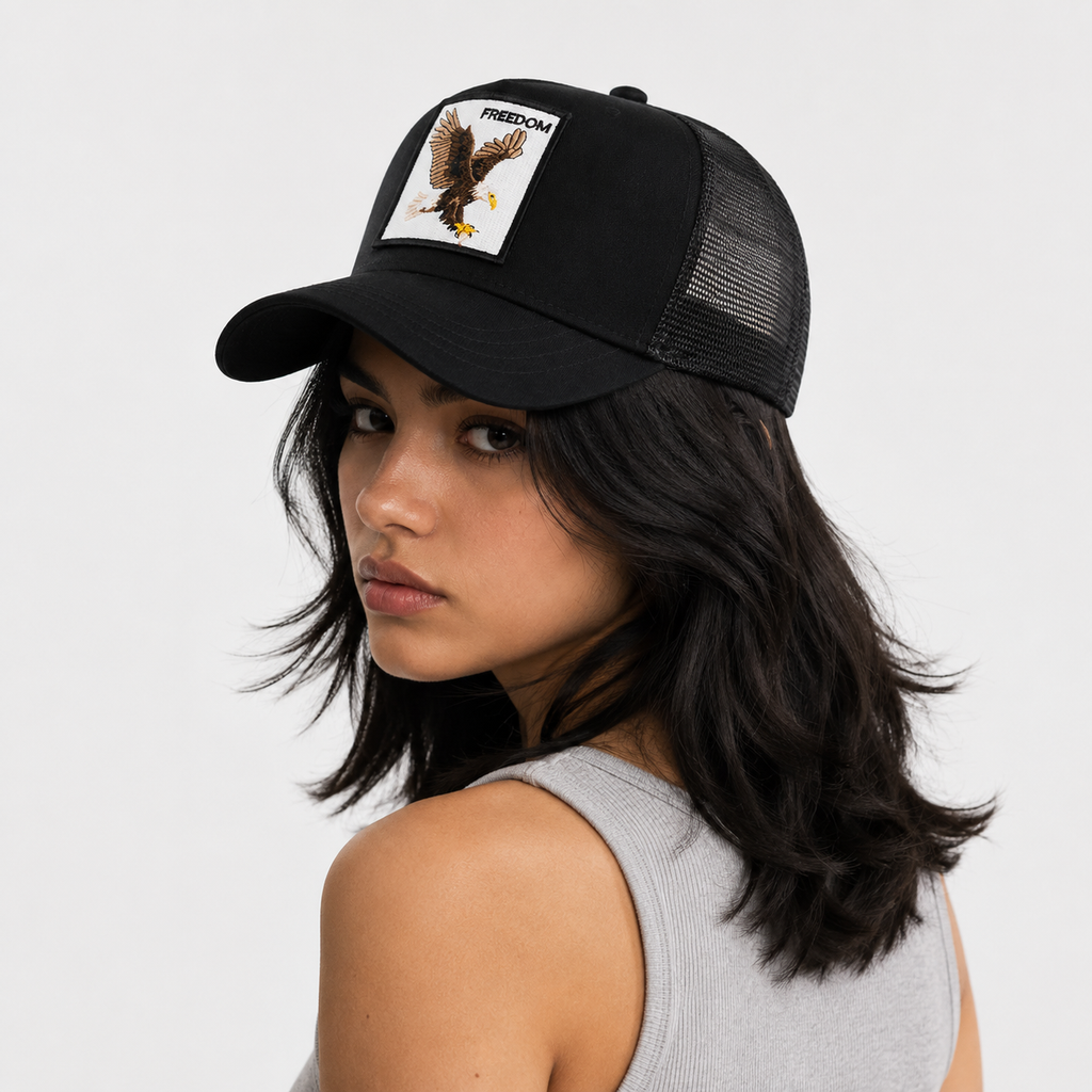 Casquette Snapback Trucker Freedom Aigle Brodé Noire
