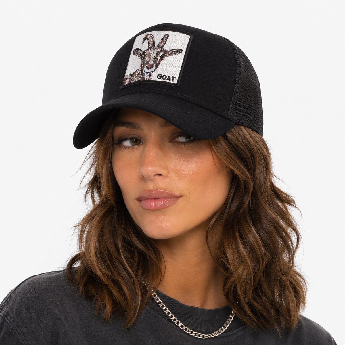 Casquette Snapback Trucker GOAT Brodée Noire