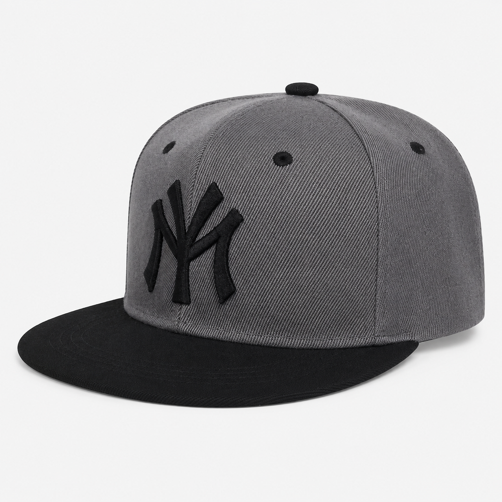 Casquette Snapback NY Grise Visière Noire Brodée