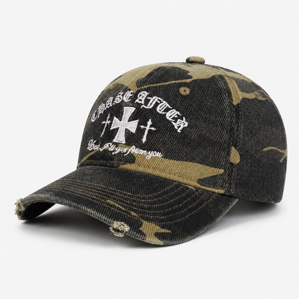 Casquette Camouflage Vintage Croix Brodée Homme