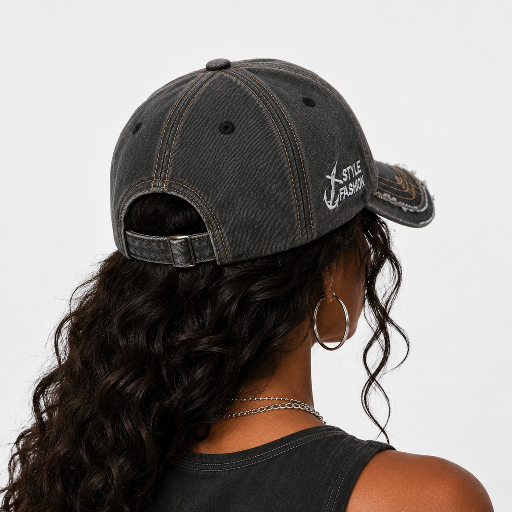 Casquette Vintage Requin Brodé Streetwear Grise