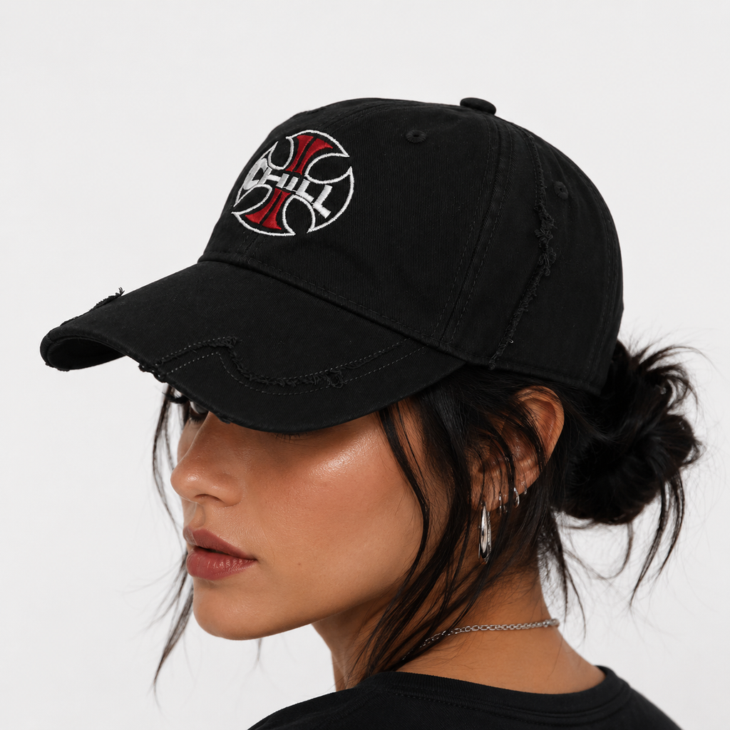 Casquette Noire Gothique Logo Croix Brodée Unisexe
