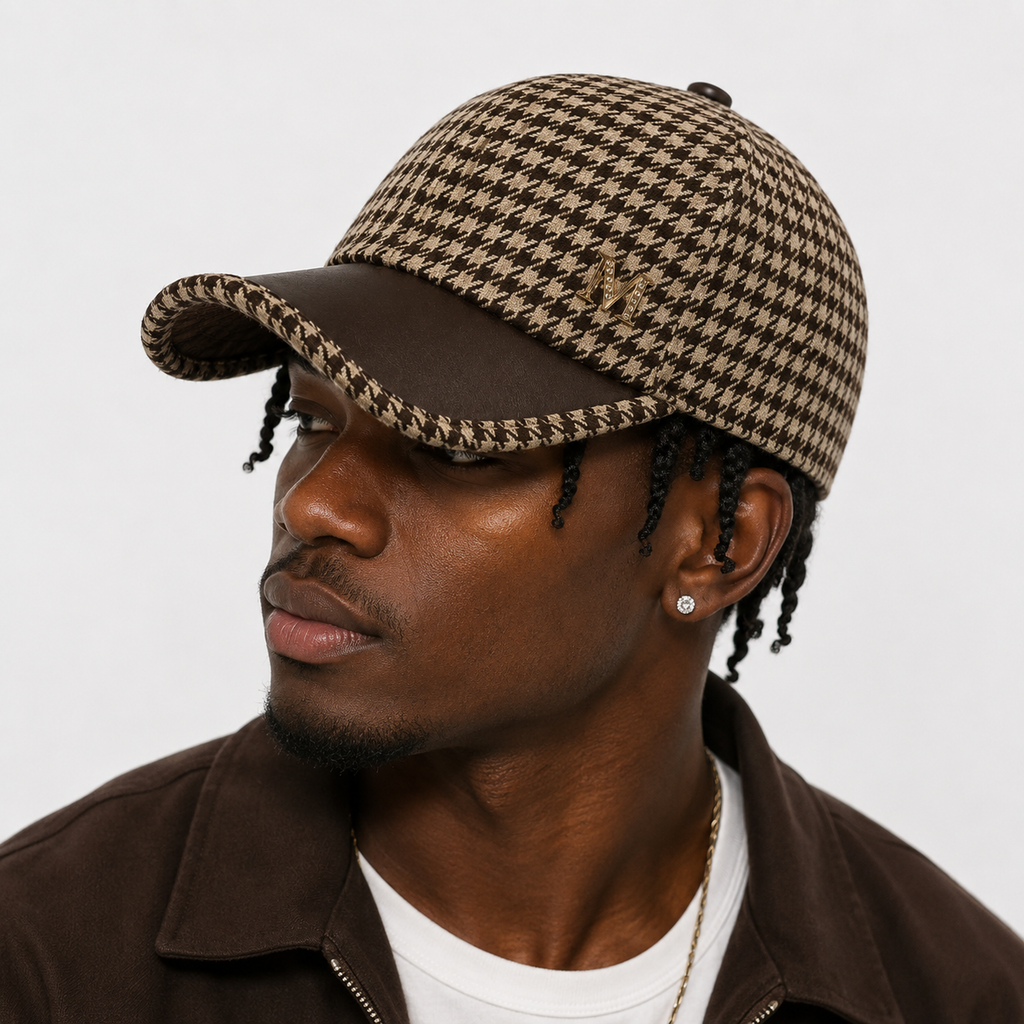 Casquette Pied-de-Poule Marron Élégante Style British