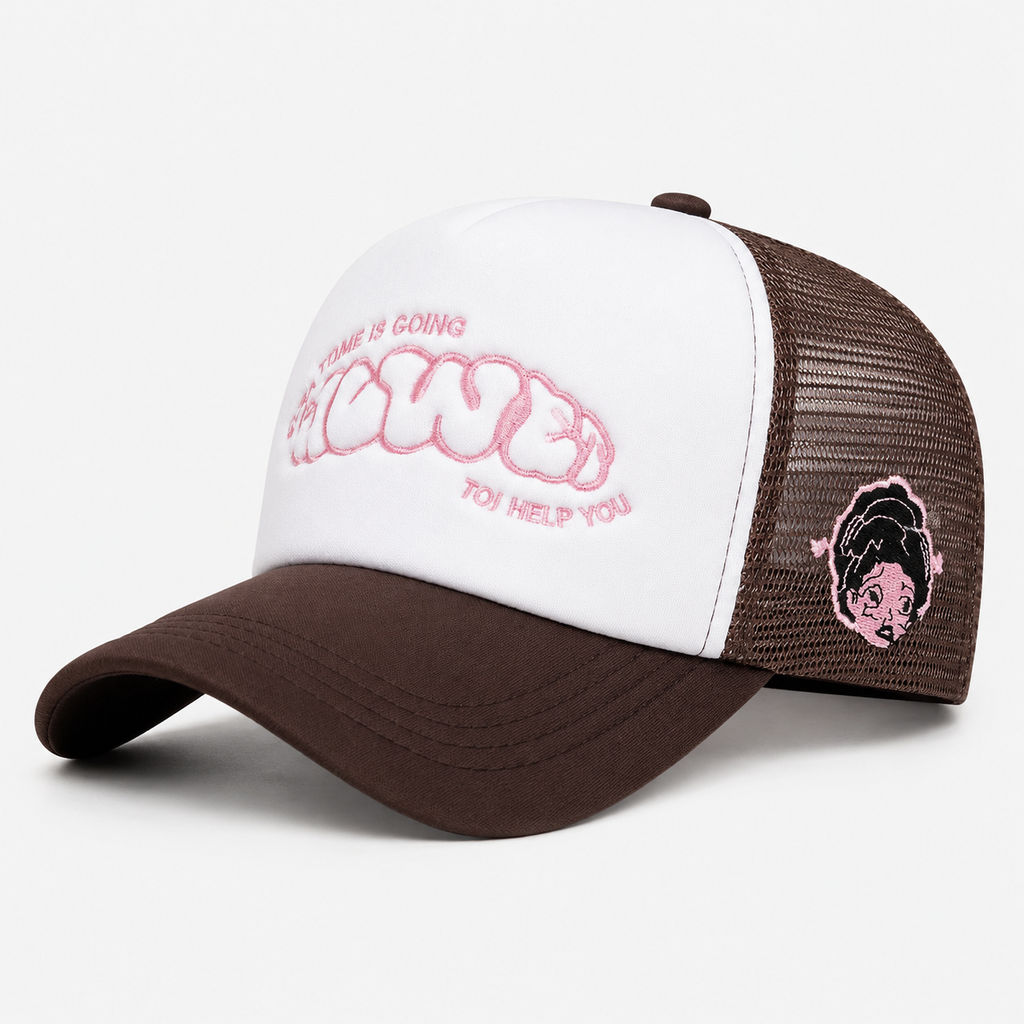 Casquette Trucker Marron Y2K Brodée Bubble Unisexe