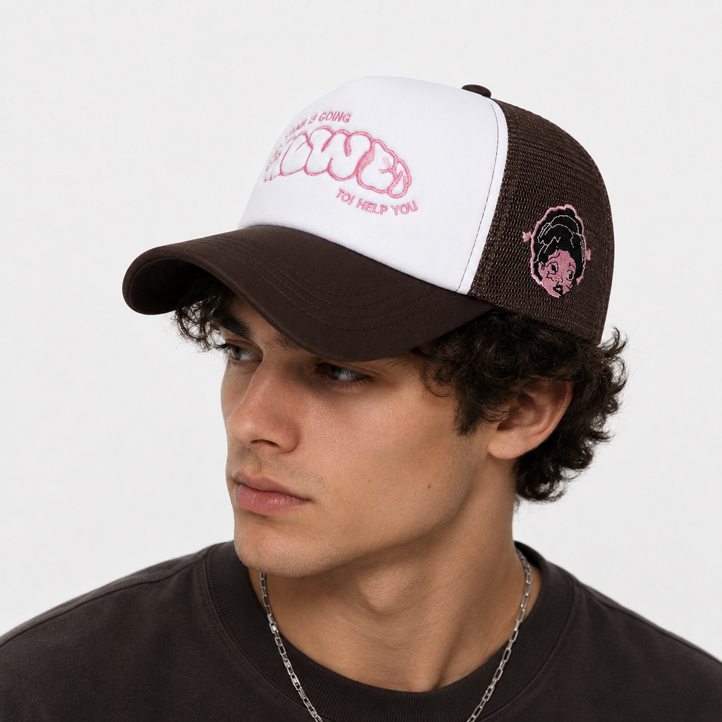 Casquette Trucker Marron Y2K Brodée Bubble Unisexe