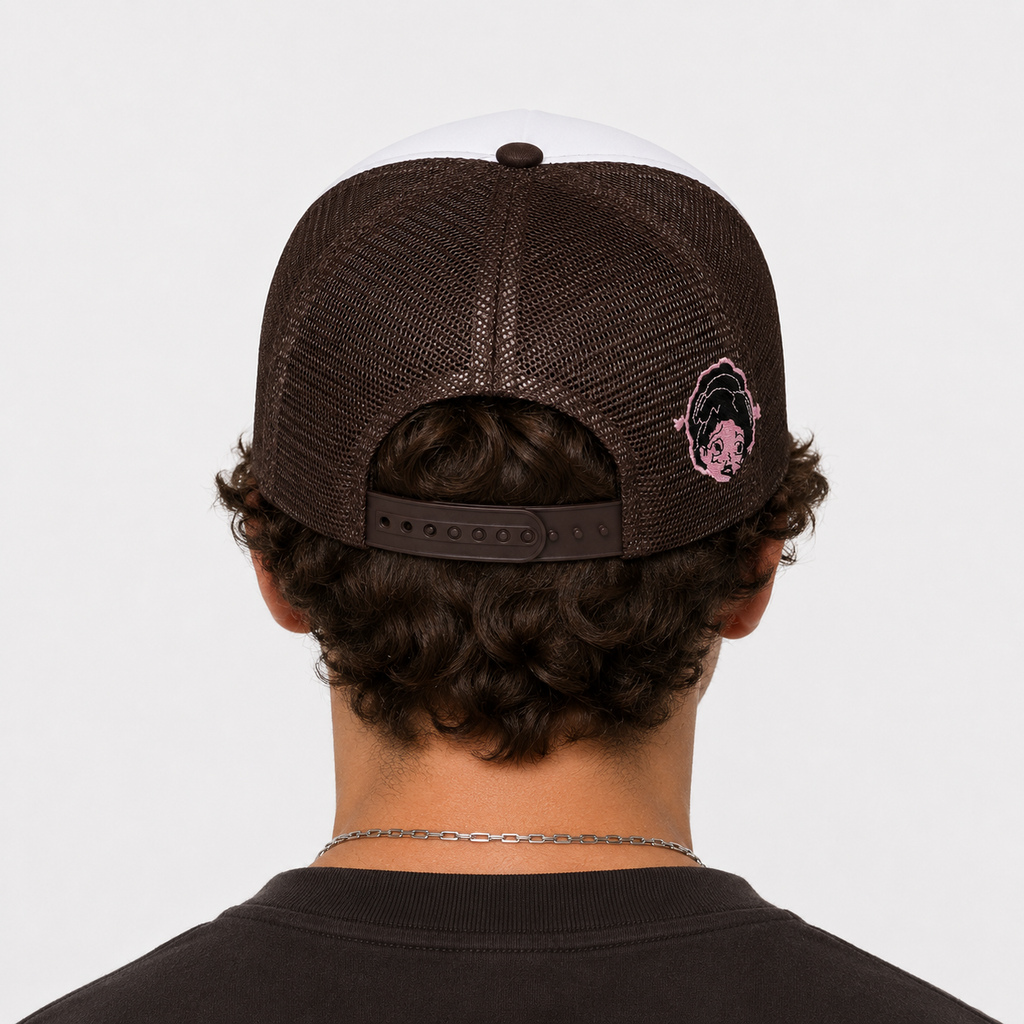Casquette Trucker Marron Y2K Brodée Bubble Unisexe
