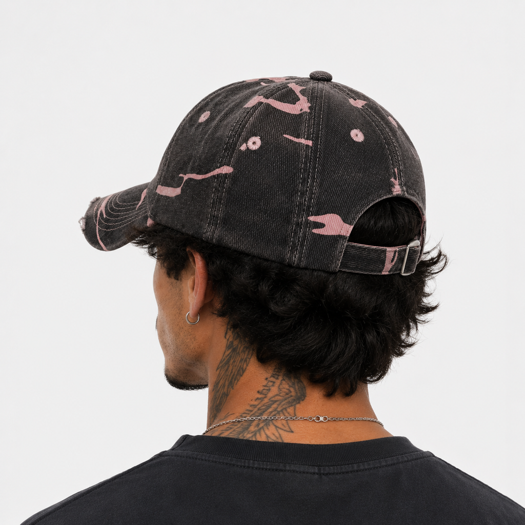 Casquette Polyester Broderie Croix Gothique Camouflage Rose