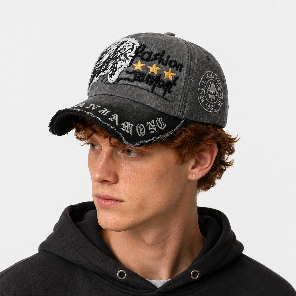Casquette Automne Rétro Délavée Motif Indien Brodé