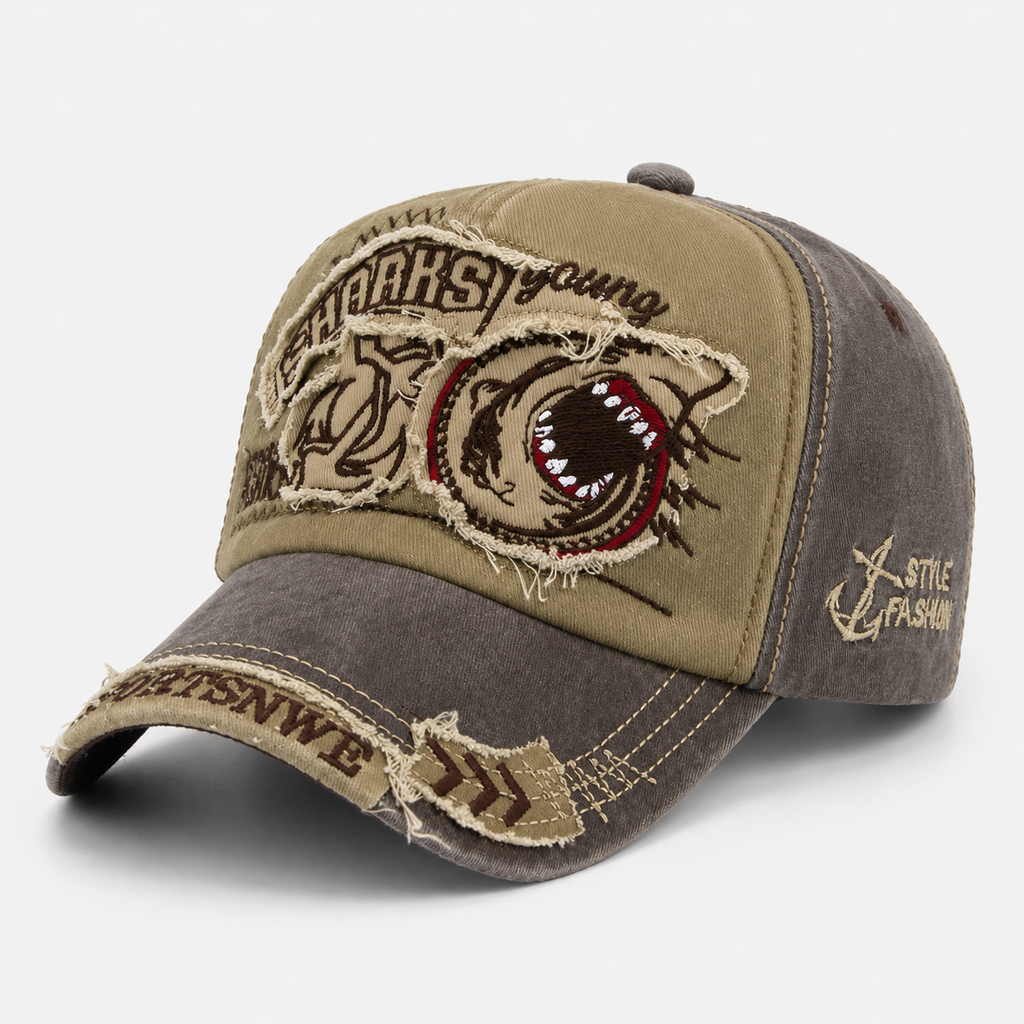 Casquette Toutes Saisons Broderie Requin Effet Usé