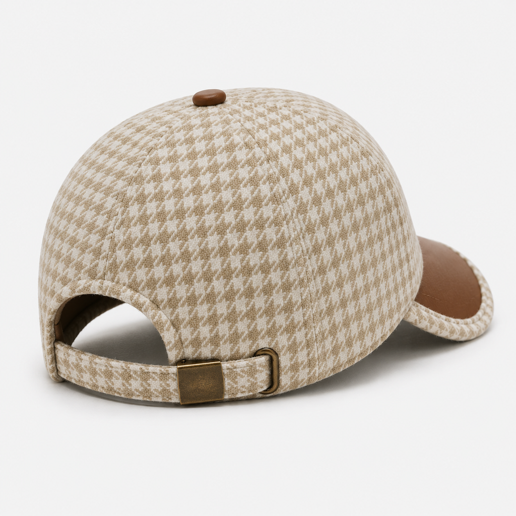 Casquette Pied-de-Poule Beige Élégante