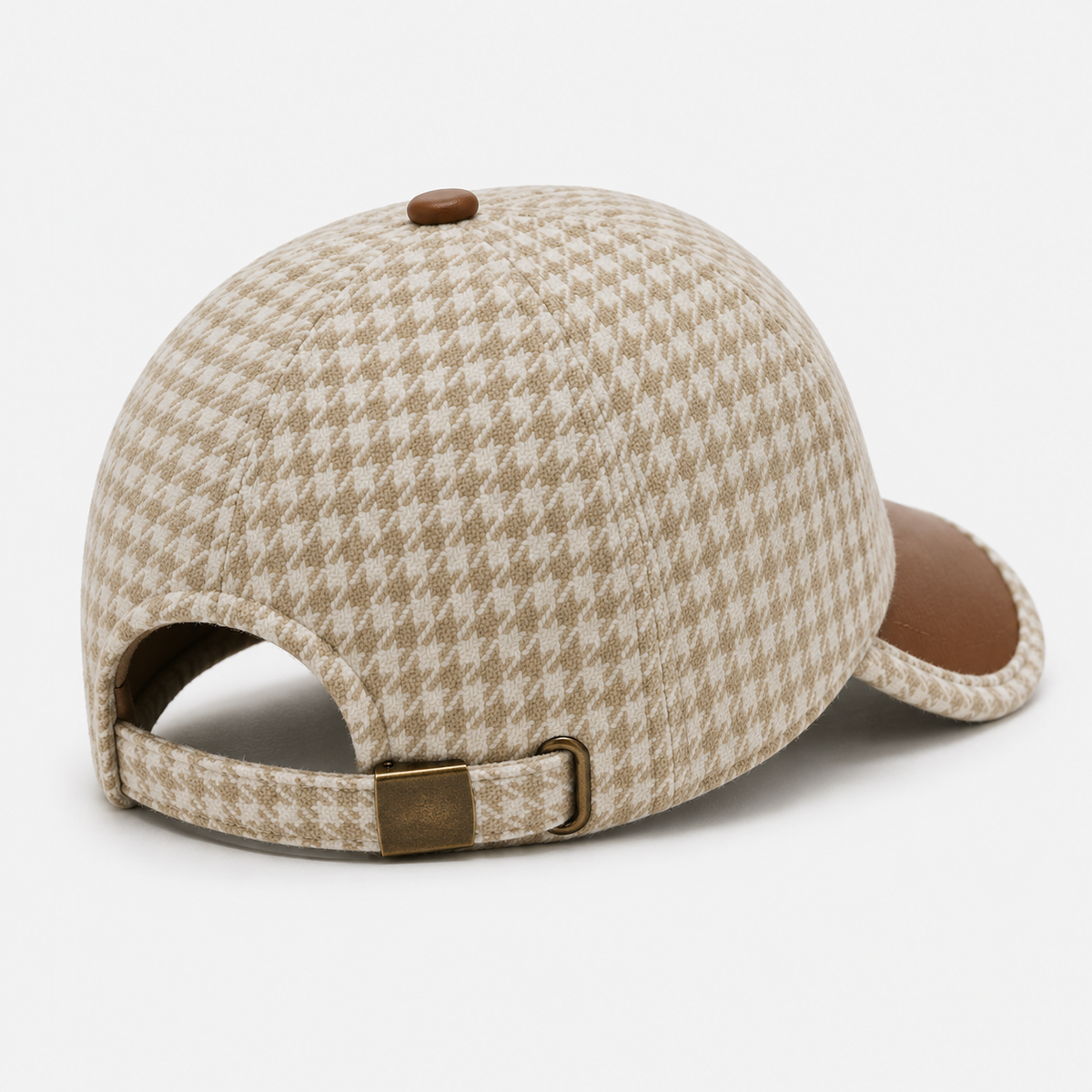 Casquette Pied-de-Poule Beige Élégante