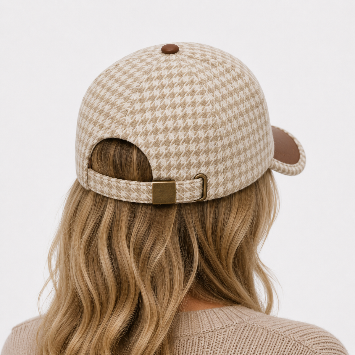Casquette Pied-de-Poule Beige Élégante