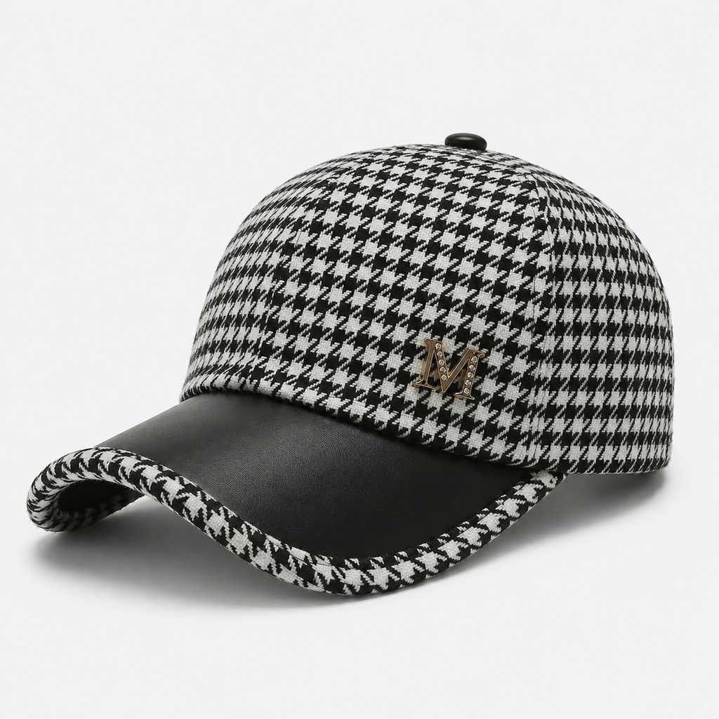 Casquette Pied-de-Poule Noire Chic Unisexe