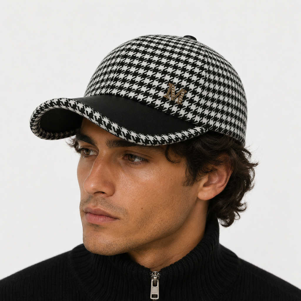 Casquette Pied-de-Poule Noire Chic Unisexe