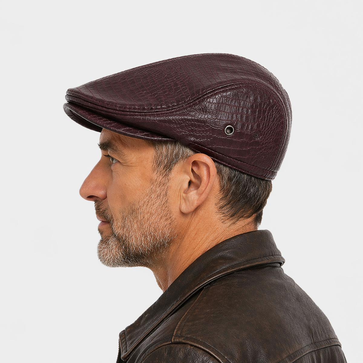 Béret rouge écaille en cuir pour homme