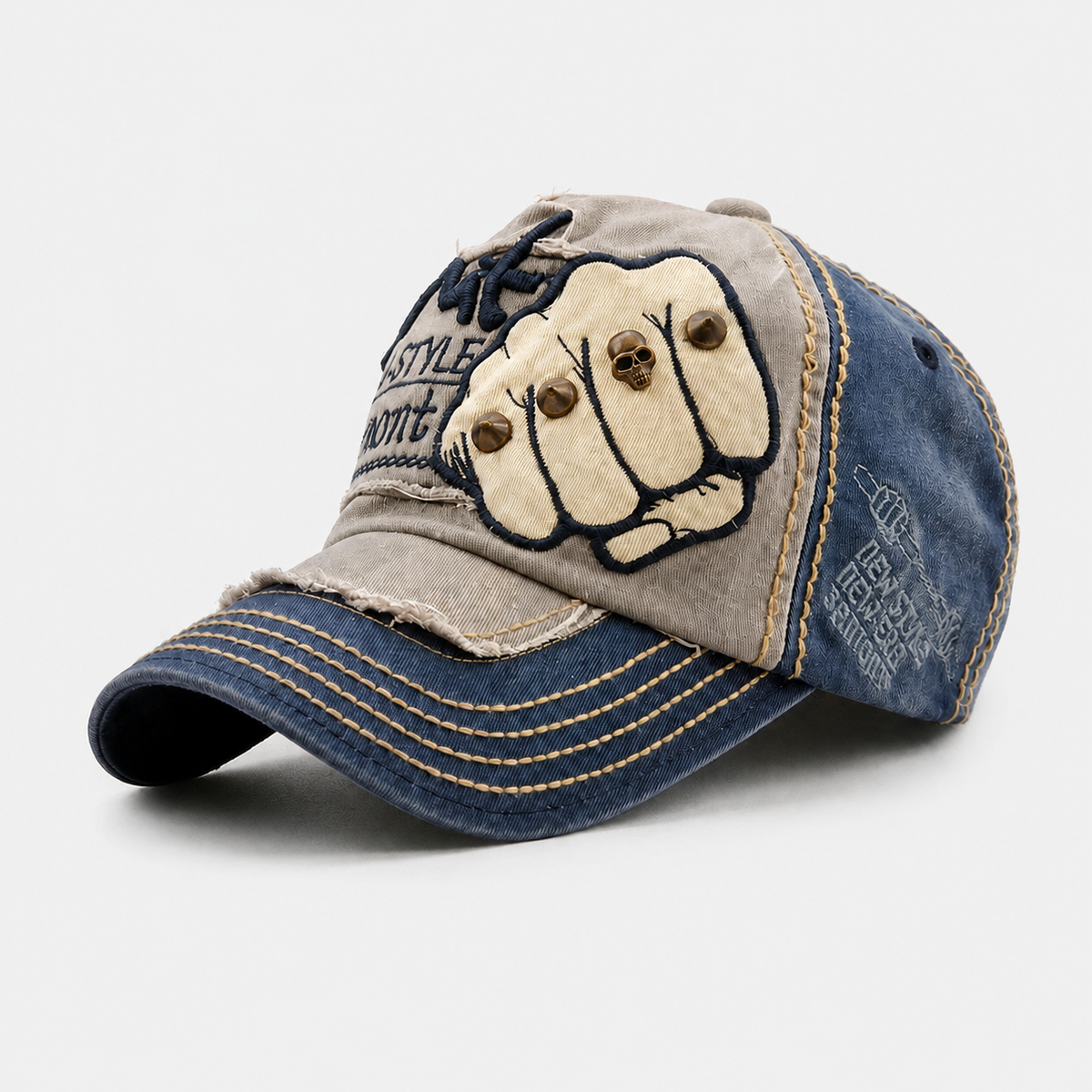 Couvre-Chef Bleu Marine Et Beige Réglable