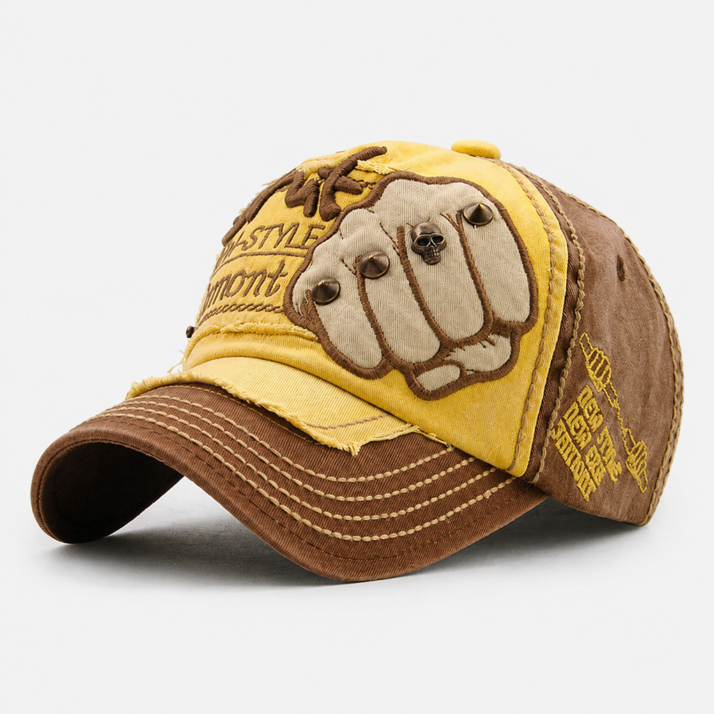 Couvre-Chef Marron Et Jaune Appliqué Poing