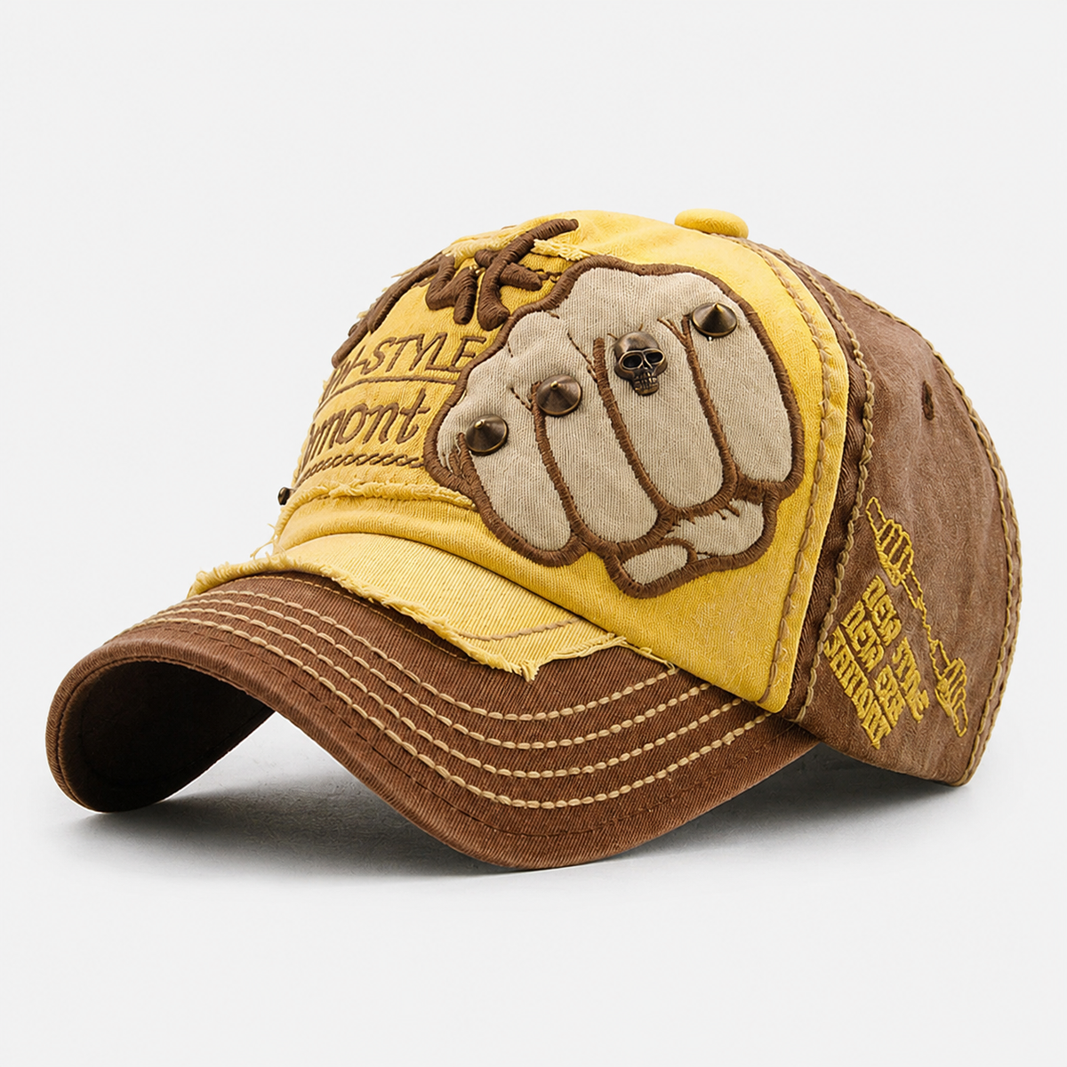 Couvre-Chef Marron Et Jaune Appliqué Poing