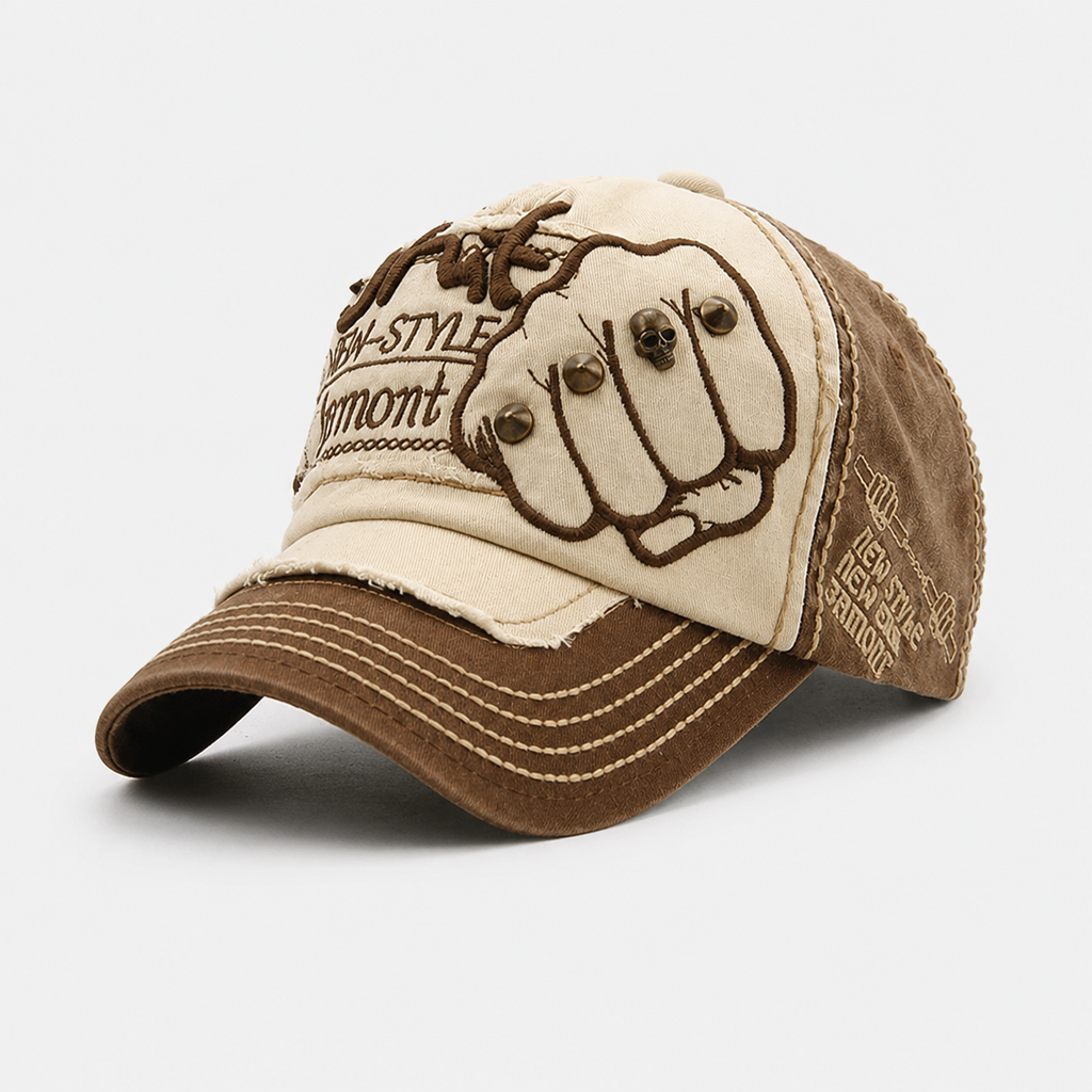 Couvre-Chef Beige Et Marron En Coton