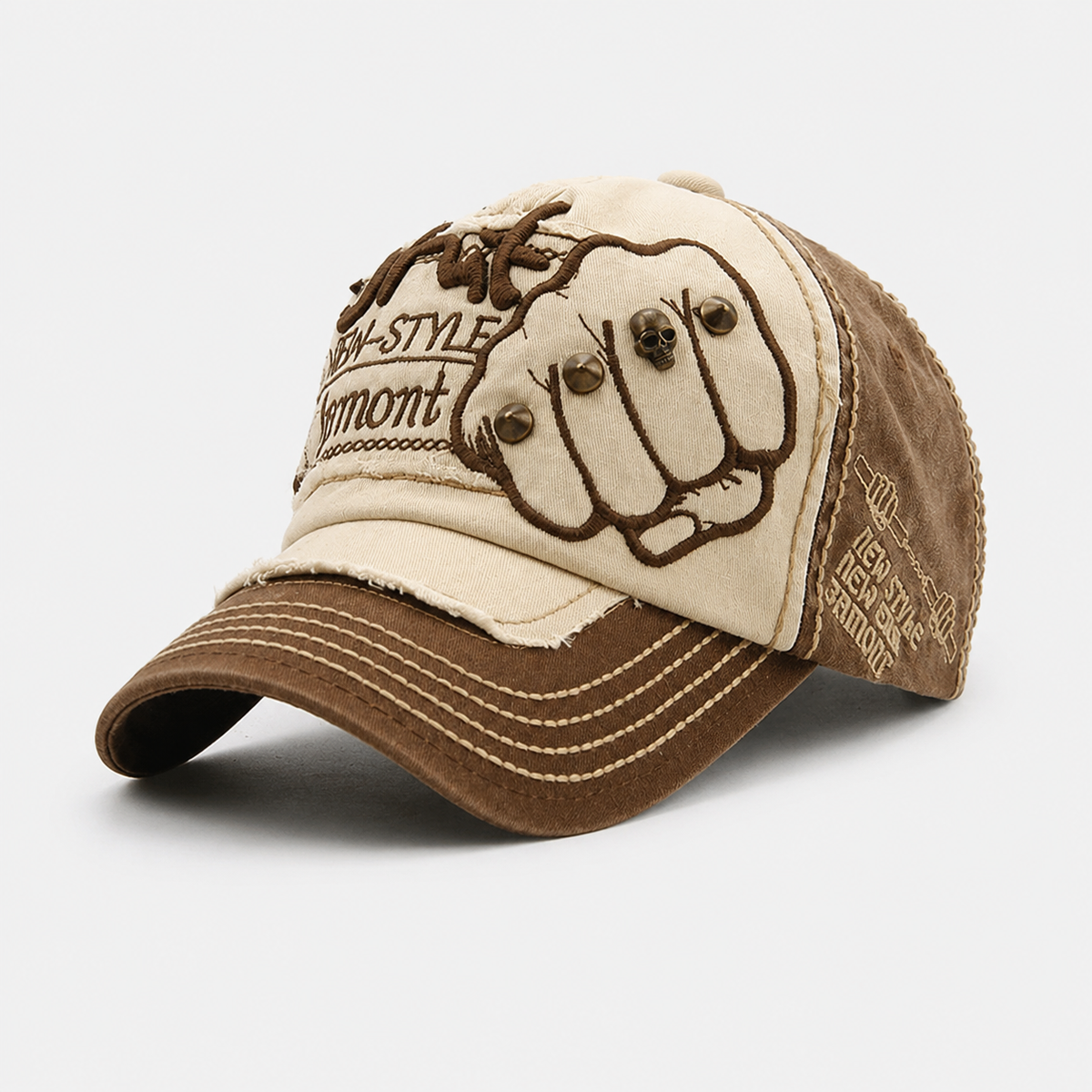 Couvre-Chef Beige Et Marron En Coton