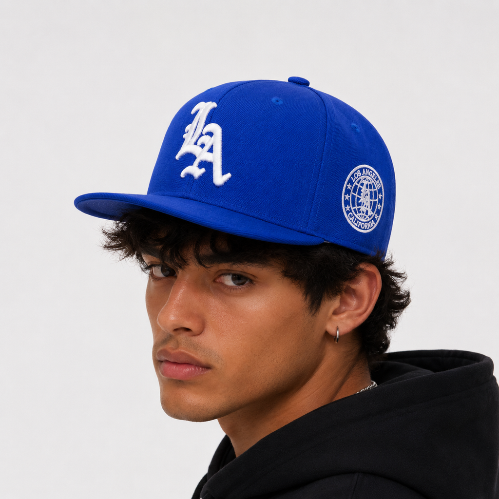 Casquette Los Angeles Bleu Motif Blanc