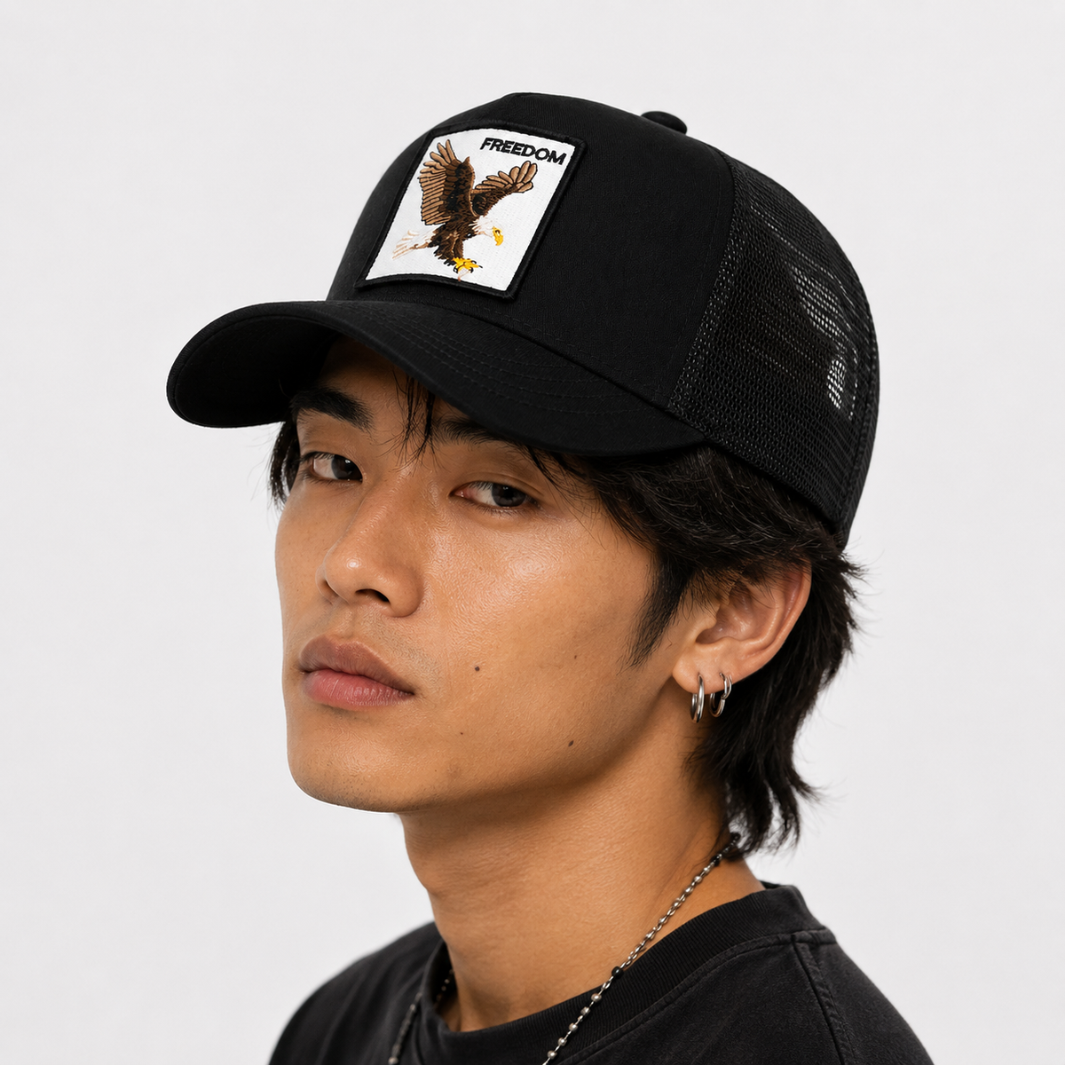 Casquette Snapback Trucker Freedom Aigle Brodé Noire