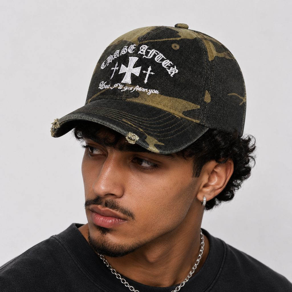 Casquette Camouflage Vintage Croix Brodée Homme