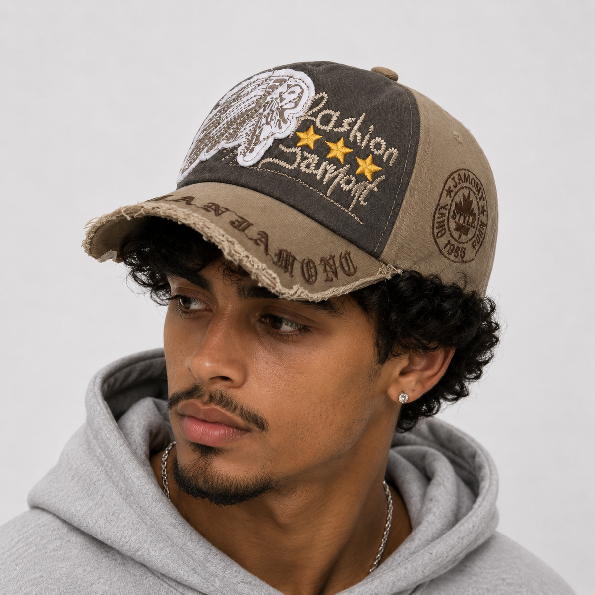 Casquette Vintage Bicolore Indien Brodé Style Américain