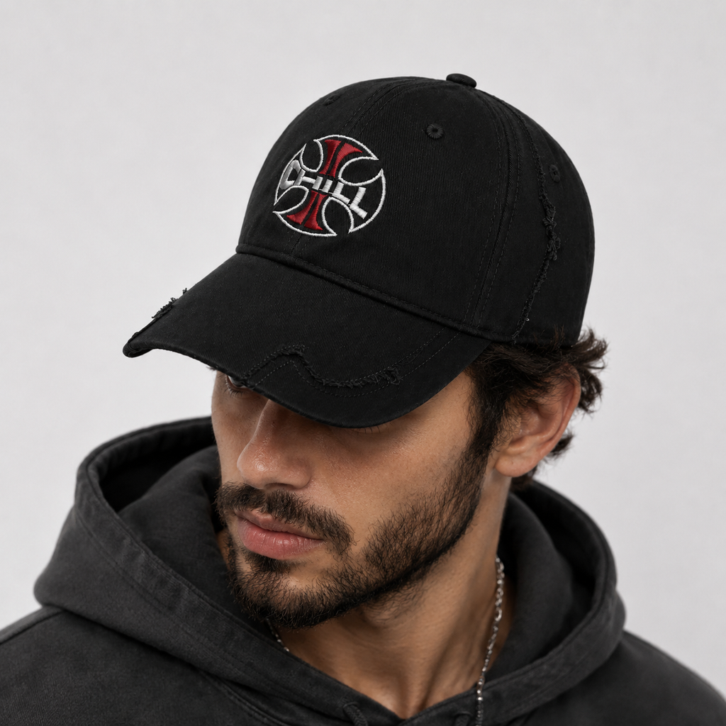 Casquette Noire Gothique Logo Croix Brodée Unisexe
