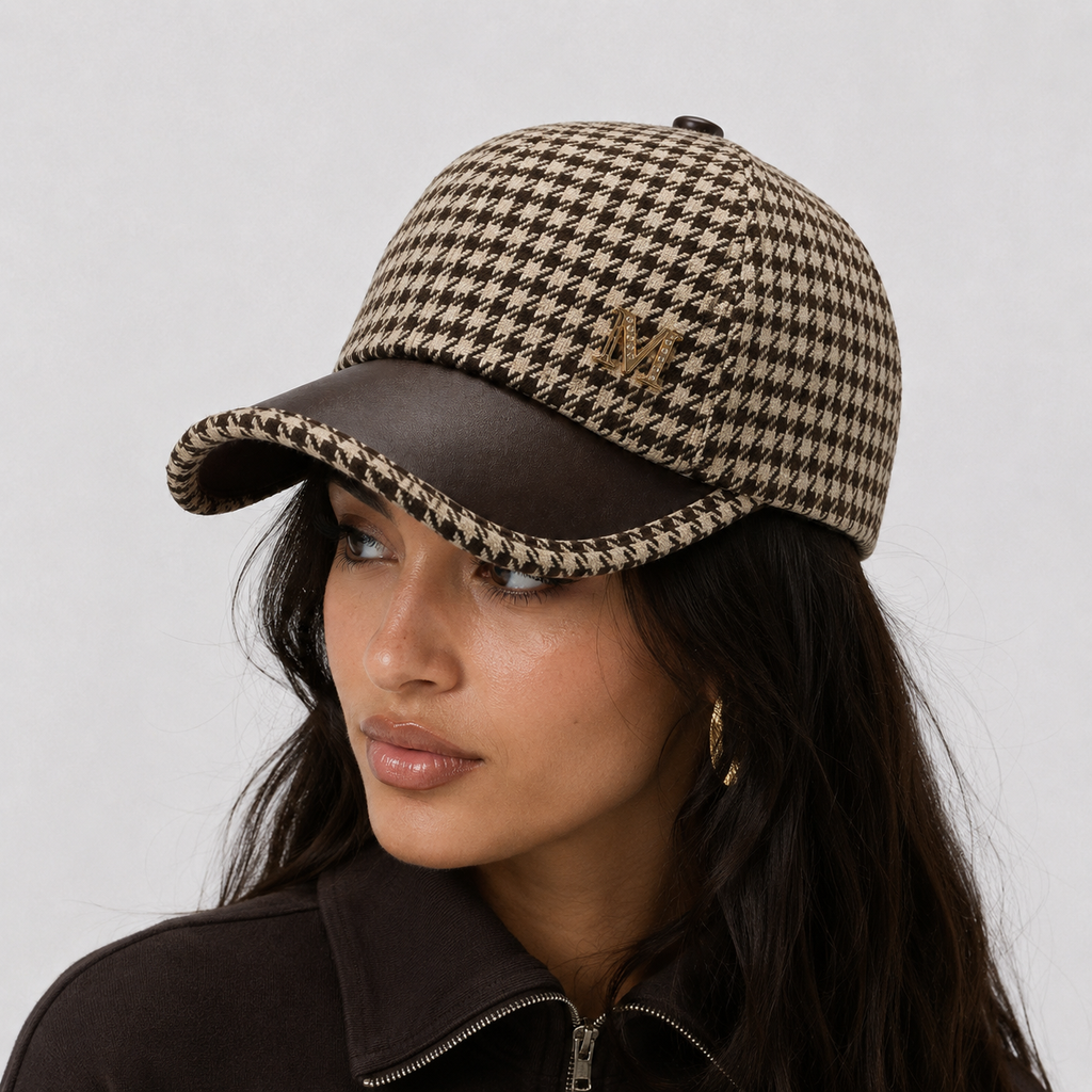 Casquette Pied-de-Poule Marron Élégante Style British