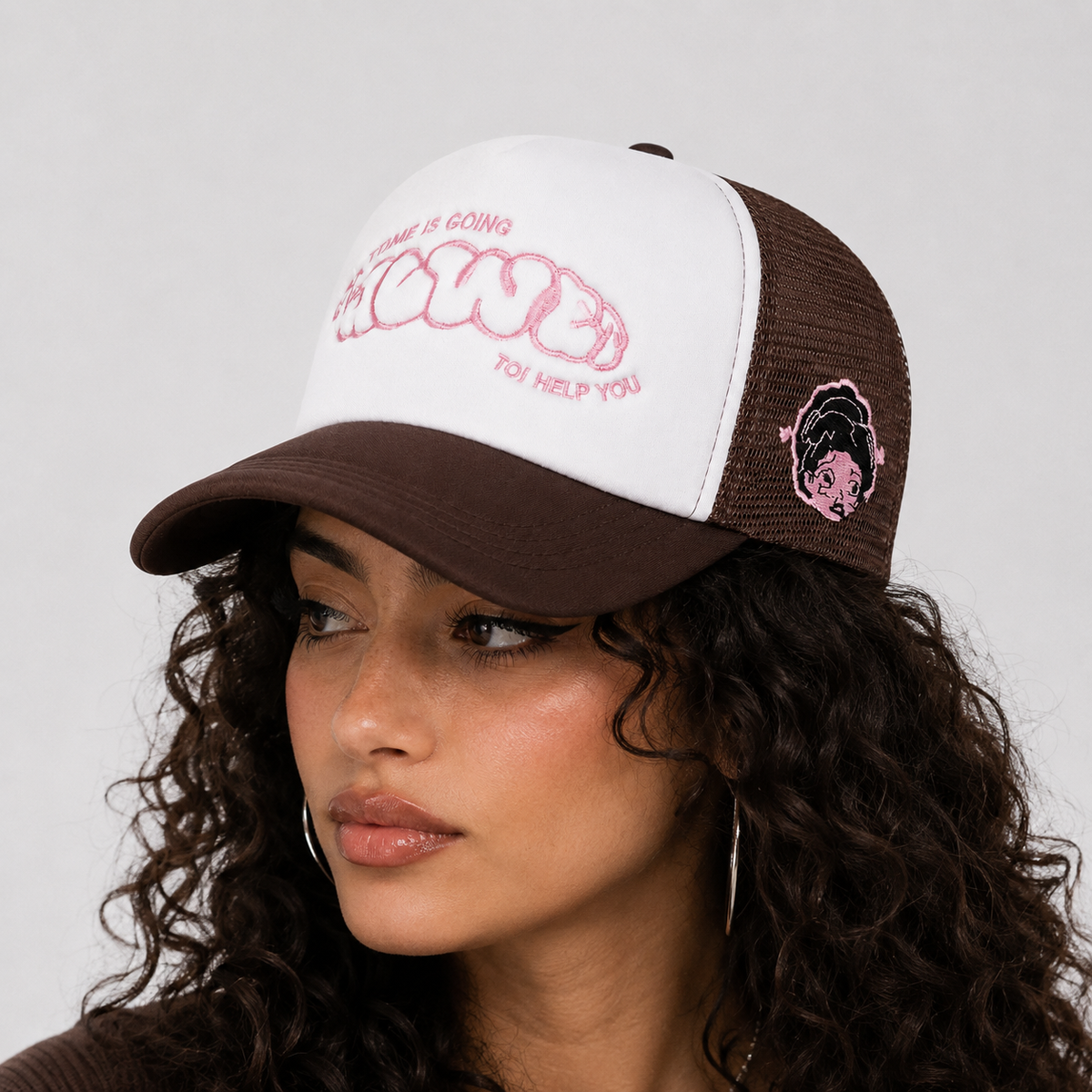 Casquette Trucker Marron Y2K Brodée Bubble Unisexe