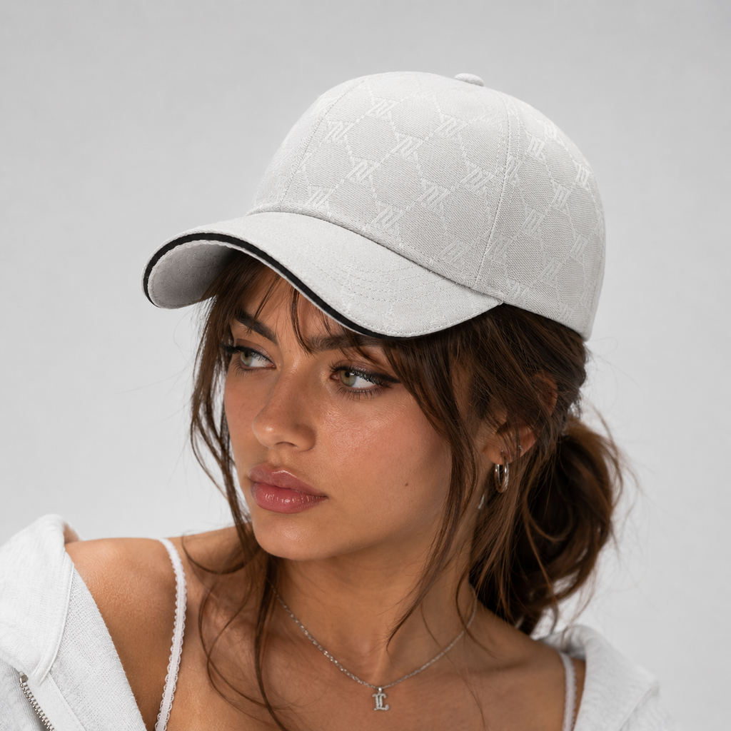 Casquette Baseball Blanche Motif Monogramme Élégant