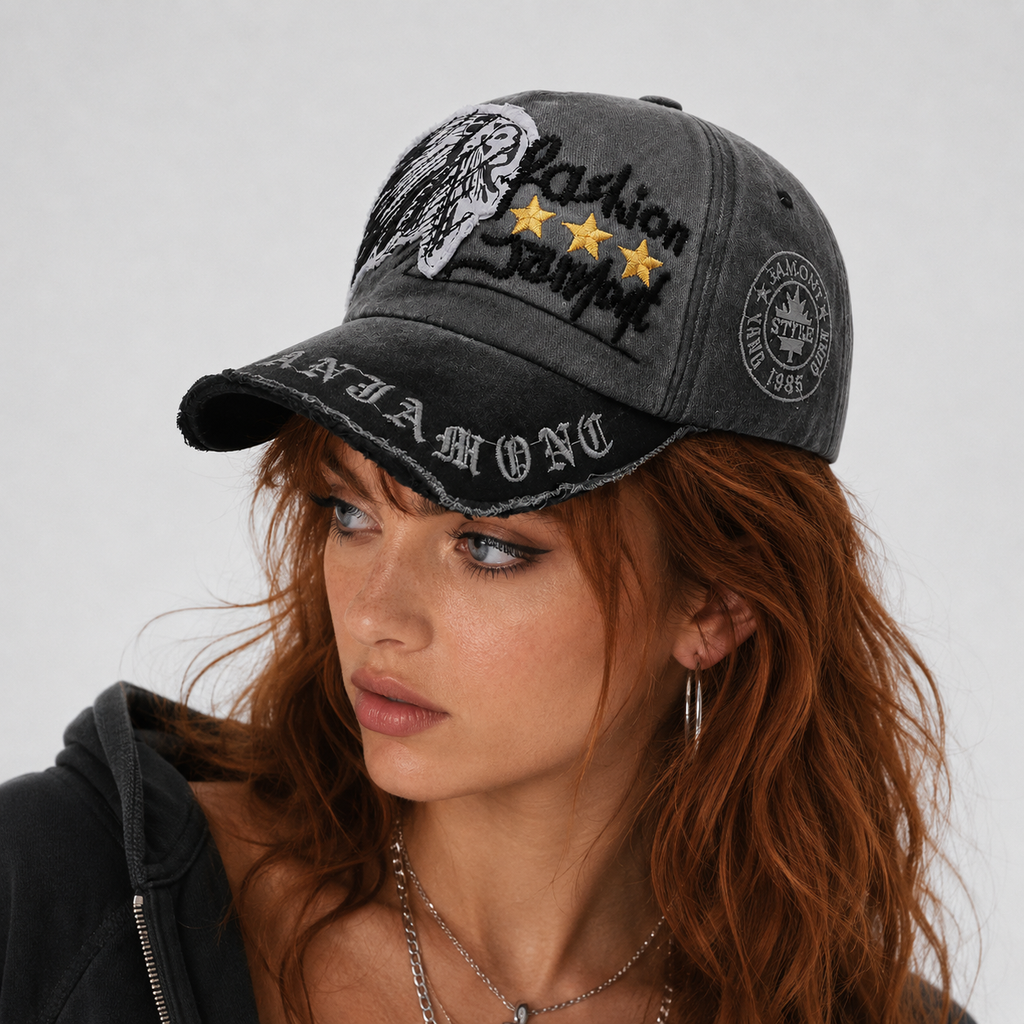 Casquette Automne Rétro Délavée Motif Indien Brodé