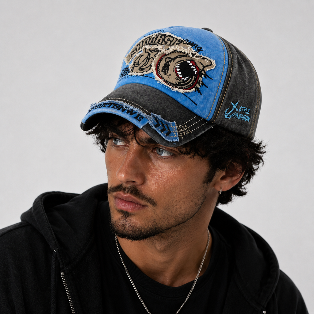 Casquette Coton Broderie Requin Délavé