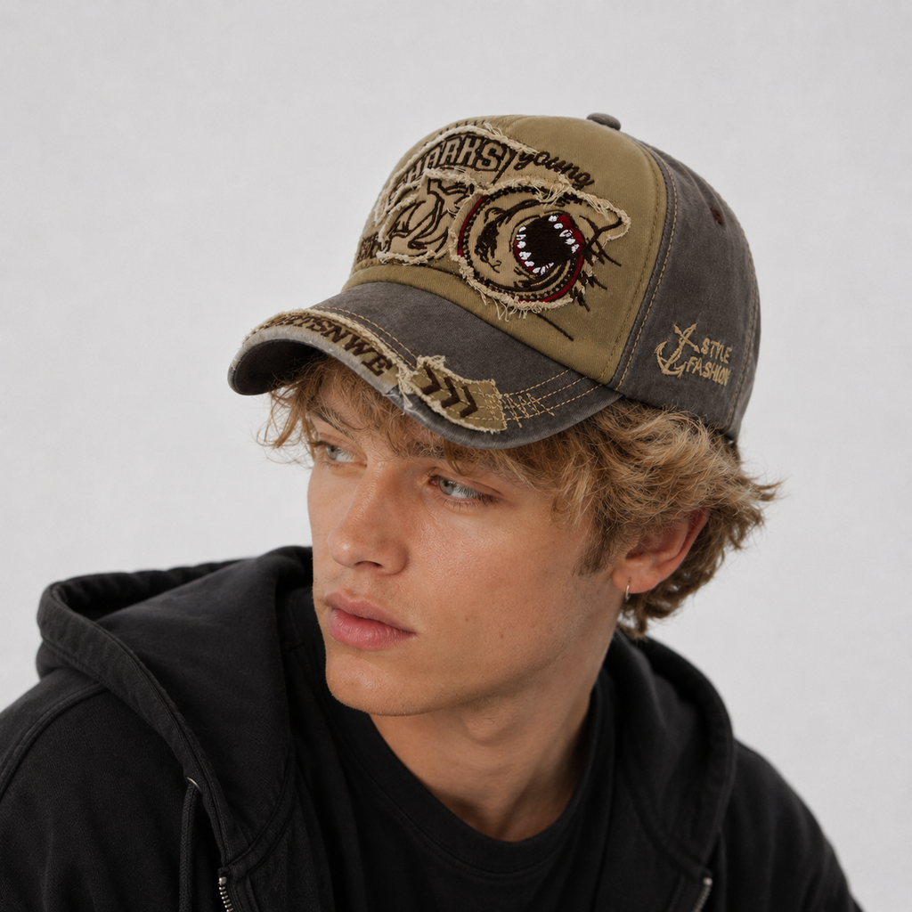 Casquette Toutes Saisons Broderie Requin Effet Usé