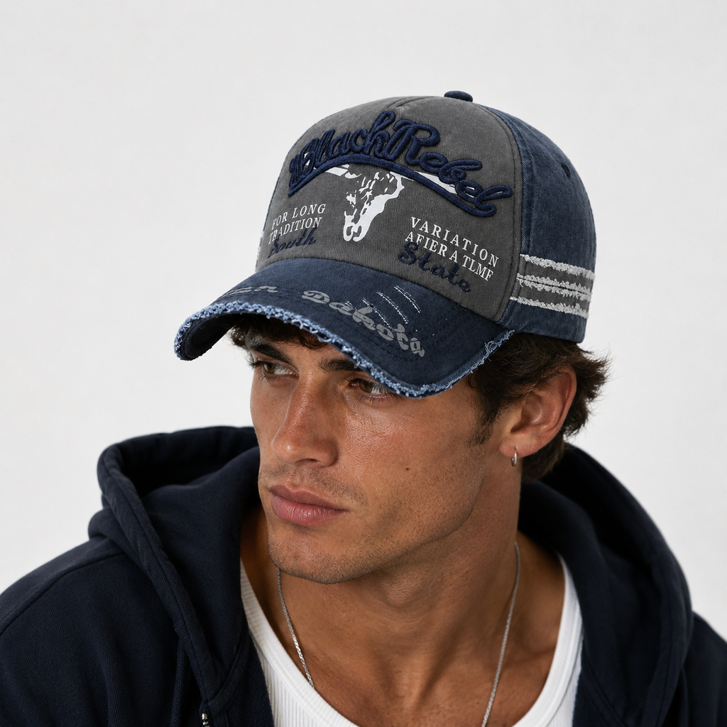 Casquette Baseball Vintage Bleue Style Rebel Unisexe