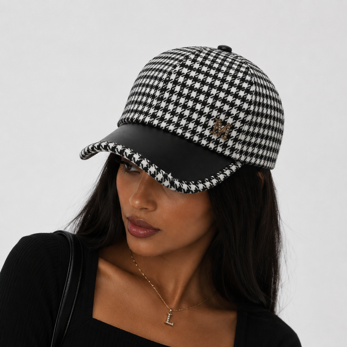 Casquette Pied-de-Poule Noire Chic Unisexe