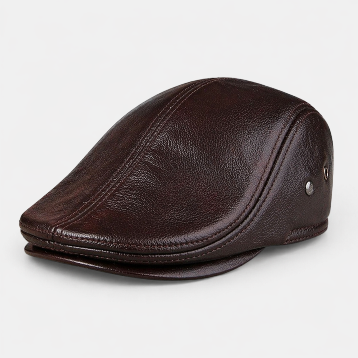 Béret lisse en cuir Marron foncé Vintage